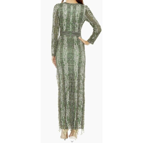 Mac Duggal Crystal-Embellished Long-Sleeve Column Gown Size 12 NEW - Picture 2 of 8